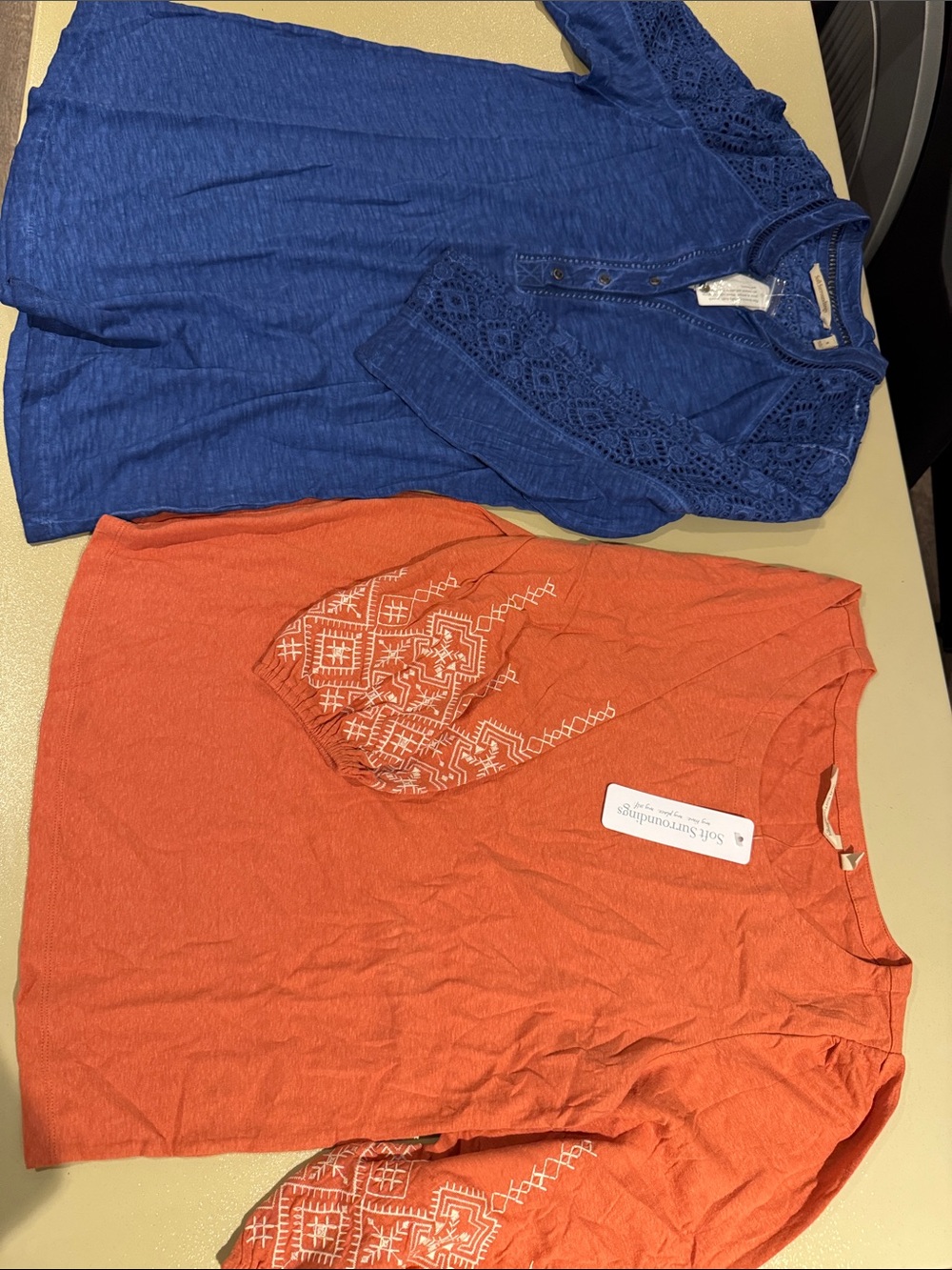 Lot of 2 NWT Soft Surroundings small 3/4 Sleeve Tees
